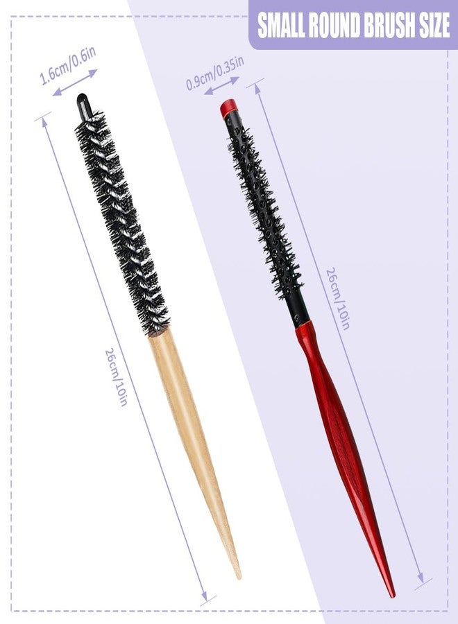 Canumer 2 Styles Small Round Brush, Wooden Mini Hair Brush Roller Quiff Hair Combs, Mustache Brush, Travel Nylon Hairdressing Brushes Styling Volume Hairbrush for Curling, Short, Thin Hair - Image 2